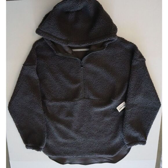 Old Navy 470807-01 Women's Sz M Panther/Dark Gray Sherpa Half Zip Tunic Hoodie - Picture 5 of 6